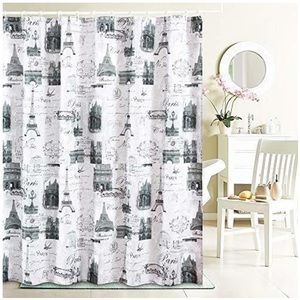 Paris Eiffel Tower Shower Curtain Fabric Black White 70 in x 72 in